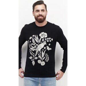 INC INTERNATIONAL CONCEPTS T Shirt Long Sleeves Men’s Medium Black Bird Art NWOT